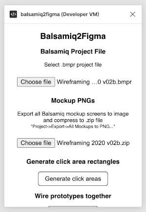 The Balsamiq2Figma plugin interface