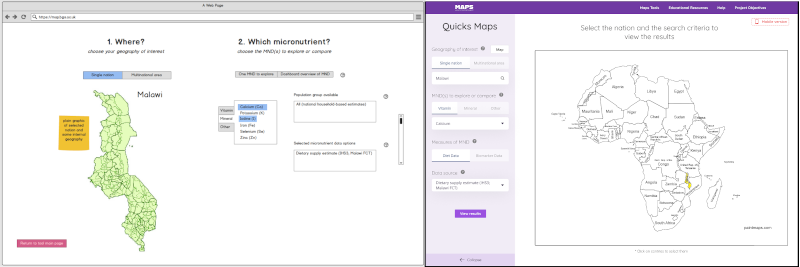 Low and higher fidelity wireframes using Balsamiq (left) and Figma (right)